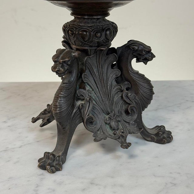 Pair of Renaissance Revival Bronze Rose Bowl ~ Pillar Candle Stands For Sale - Image 10 of 18