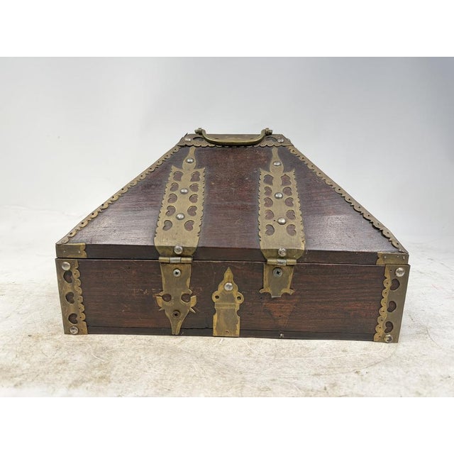 Antique Indian Jewelry Box in Wood and Brass, 1800s For Sale - Image 10 of 16