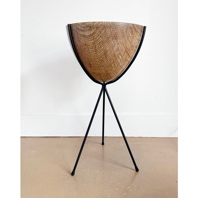 Beige Vintage MCM Kimball Fiberglass Bullet Planter W/ Tripod Stand – 24” For Sale - Image 8 of 11