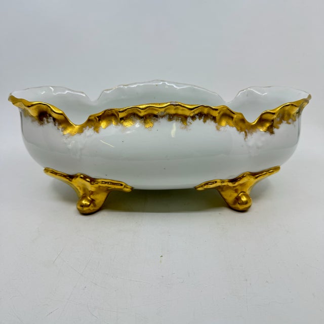 Mid 20th Century Vintage Bavarian Gold Trimmed Porcelain Oval Claw Foot Bowl For Sale - Image 5 of 10