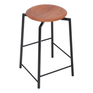 Industrial Danish Stool with Teak Seat, 1960s For Sale