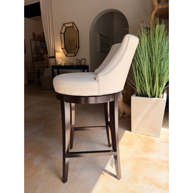 Contemporary Century Ivory Leather Bar Stool With Wood Legs For Sale - Image 3 of 5