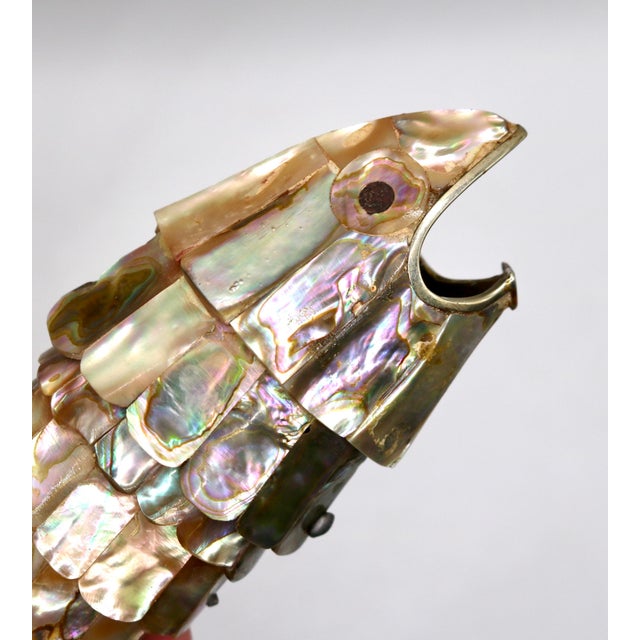 Mexican Vintage Mexican Articulated Abalone Shell Fish Bottle Opener Sculpture For Sale - Image 3 of 10