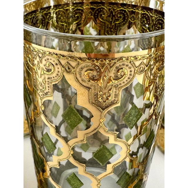 Mid-Century Modern Vintage Mid Century Culver Gold and Green Moroccan Highball Glasses, Set of 12 For Sale - Image 3 of 14