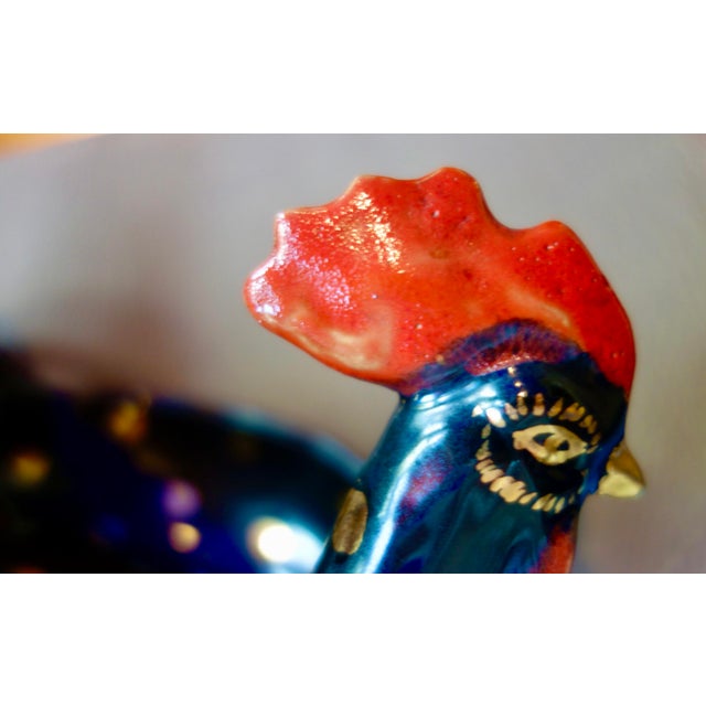 Bitossi Rare Rooster, Aldo Londi for Bitossi, Black W/Gilt Dots, Red Wattle and Crest Mid Century For Sale - Image 4 of 6