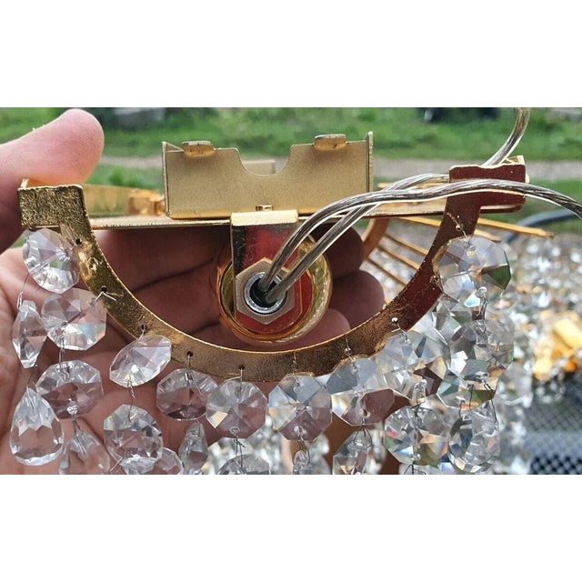 Gold 1960's Swedish Regency/ MCM Cut Crystal Waterfall 24k Gold Frame Wall Sconces by Palwa Set of 6 For Sale - Image 8 of 12