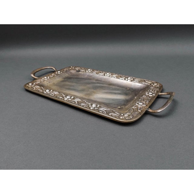 Mid 20th Century Mid 20th Century A. Fajardo Mexico .925 Sterling Silver Floral Rectangle Serving Tray Platter For Sale - Image 5 of 6