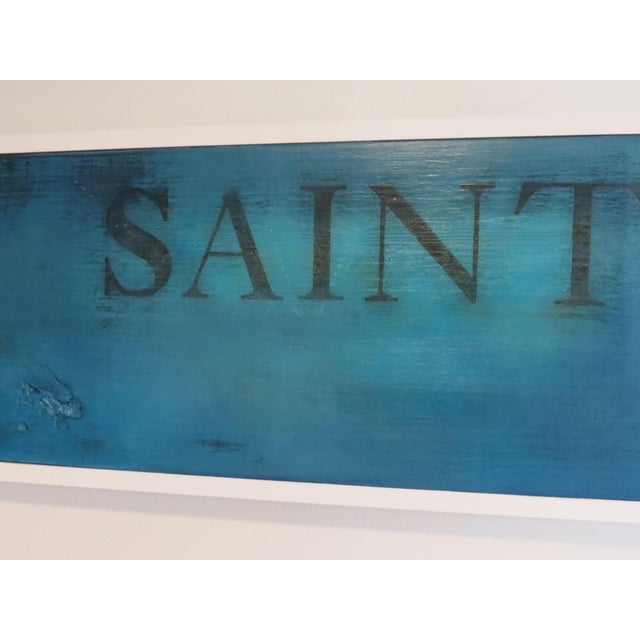 Saint, Aqua Blue. Oil on Antique Reclaimed Wood. For Sale In Houston - Image 6 of 7