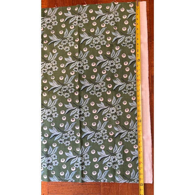 Textile 1 Yard of Blue and Green Floral Fabric Leah O'Connell Textiles 'Harriet' in Cricket For Sale - Image 7 of 9
