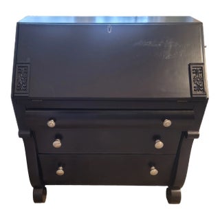 Antique Slant Front Empire Style Secretary in Black and Red For Sale