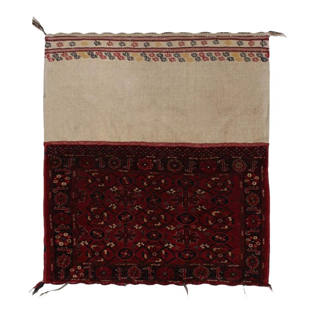 Antique Russian Tribal Bag and Textile in Beige and Burgundy, From Rug & Kilim For Sale
