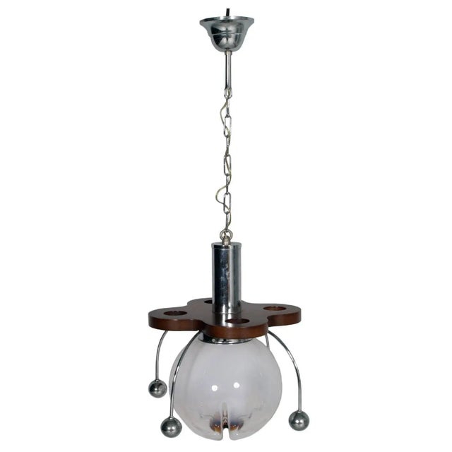 Italian Murano Glass, Wood & Chrome-Plated Pendant from Mazzega, 1960s For Sale - Image 6 of 6