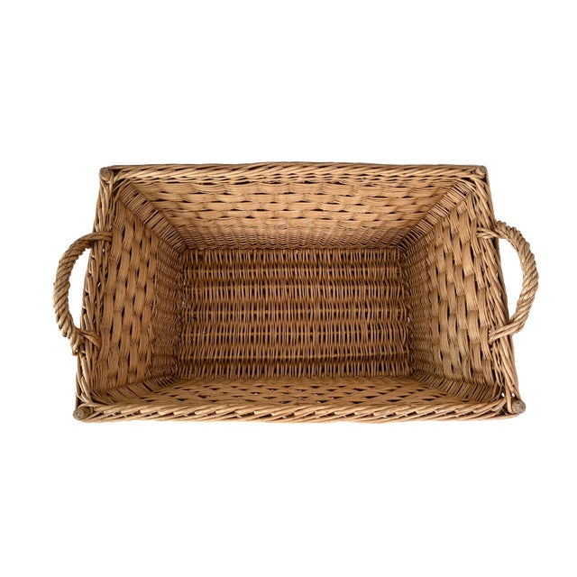 Brown 1960s French Wicker Market Basket 33 X 21 For Sale - Image 8 of 9