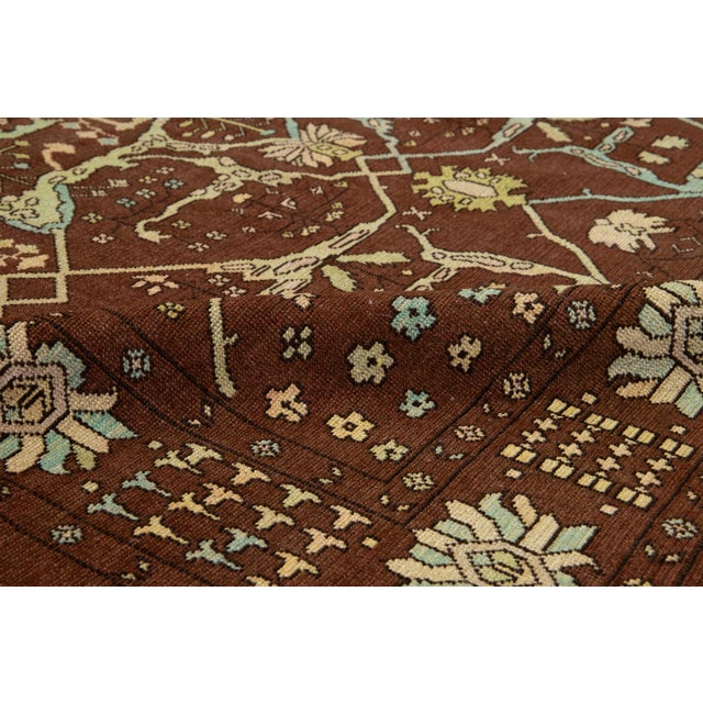 8 X 9 Modern Floral Designed Revival Wool Rug in Brown For Sale - Image 4 of 11