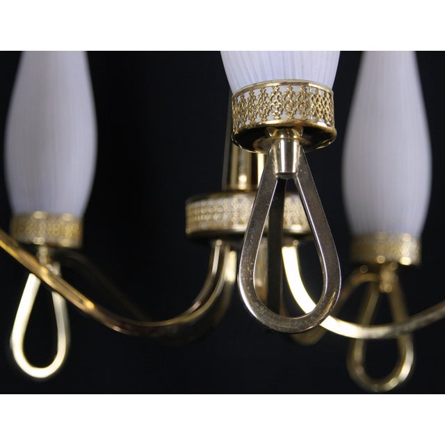 Maison Arlus Maison Arlus, Brass and White Opaline Chandelier Mid-Century France For Sale - Image 4 of 9