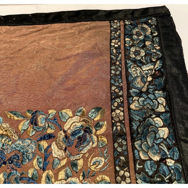 18th Century Antique Chinese Embroidered Floral Silk Panel Qing Dynasty For Sale - Image 5 of 11