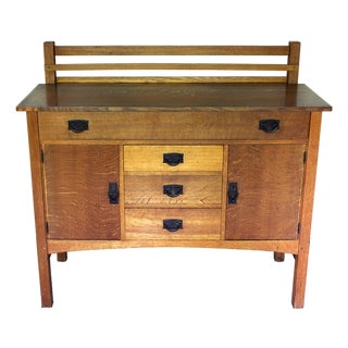 Gustav Stickley Sideboard Model 816, Signed "Als Ik Kan" Joiner's Compass Decal, Arts & Crafts Craftsman Workshop, C. 1907–1912 For Sale