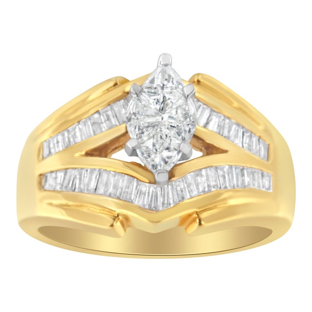 Contemporary 14KT Two-Toned Gold Diamond Cocktail Ring (1 cttw, H-I Color, SI1-SI2 Clarity) For Sale - Image 3 of 6