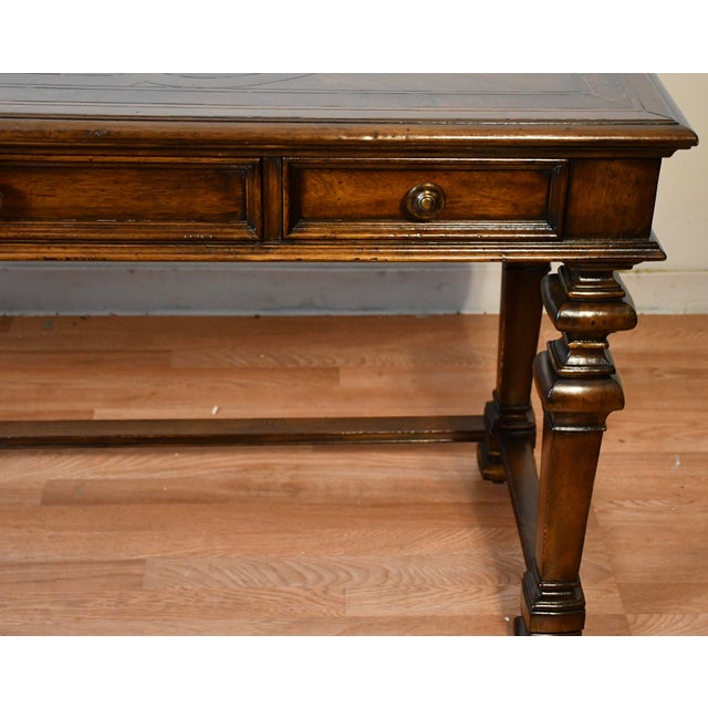 1970s 1970s Vintage Thomasville Furniture English Style Burl Walnut Console/ Sofa Table / Desk For Sale - Image 5 of 14