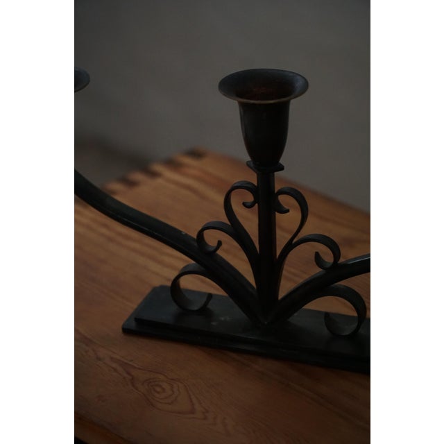 Early 20th Century Art Deco Danish Metal Three-Arm Candelabra, 1930s, Set of 2 For Sale - Image 16 of 18