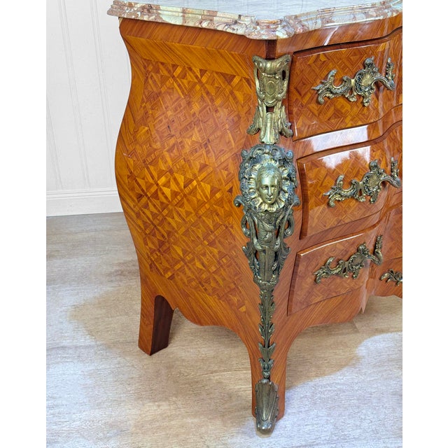 Vintage French Louis XV Marble Top Bombe Commode Dresser Chest of Drawers For Sale - Image 15 of 16
