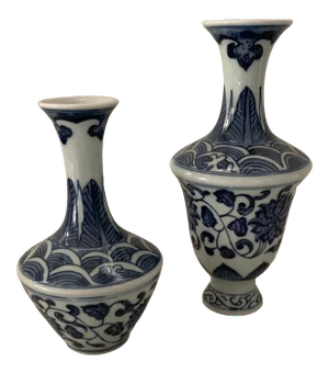 Blue & White Porcelain Chinoiserie Vases Pair