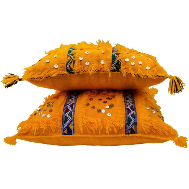 Late 20th Century Moroccan Striped Orange Pillows - Set of 2 For Sale In New York - Image 6 of 11