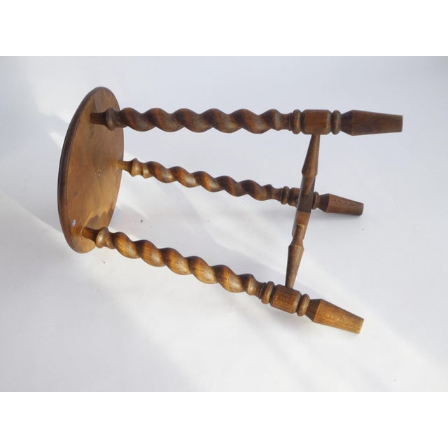 Wood Small Vintage Rustic Round Barley Stool, 1920s For Sale - Image 7 of 9