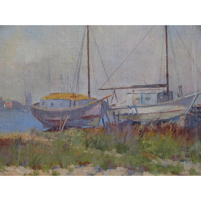 Realism San Francisco Harbor Oil Painting on Board For Sale - Image 3 of 6