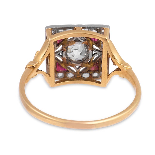 19th Century Victorian Old European Cut Diamond Ruby 18k Yellow Gold Platinum Ring, Size 8.5 For Sale In Los Angeles - Image 6 of 6