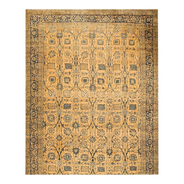 Antique Beautiful Fine Large Size Tan-Beige Ground Color Persian Kerman Rug For Sale