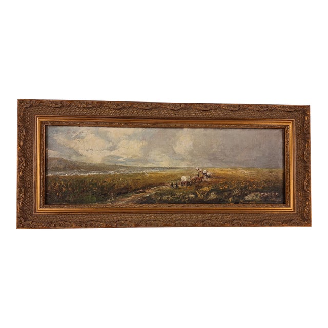 Mid 19th Century Charles Peck 1827-1900 Oil Painting Depicting Wagon Train For Sale