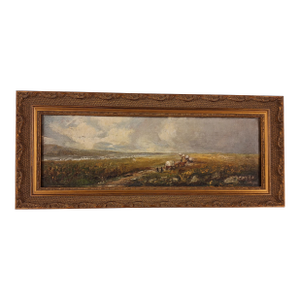 Mid 19th Century Charles Peck 1827-1900 Oil Painting Depicting Wagon Train