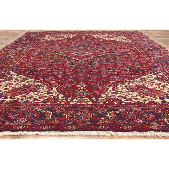 Red Mid 20th Century Mid 20th Century Vintage Persian Heriz Rug - 07'10 x 11'04 For Sale - Image 8 of 9