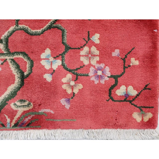 Brick Red 3'x6' Vintage Chinese Art Deco Wool Rug | Rose Floral & Butterfly, Hand-Knotted Rug For Sale - Image 8 of 9
