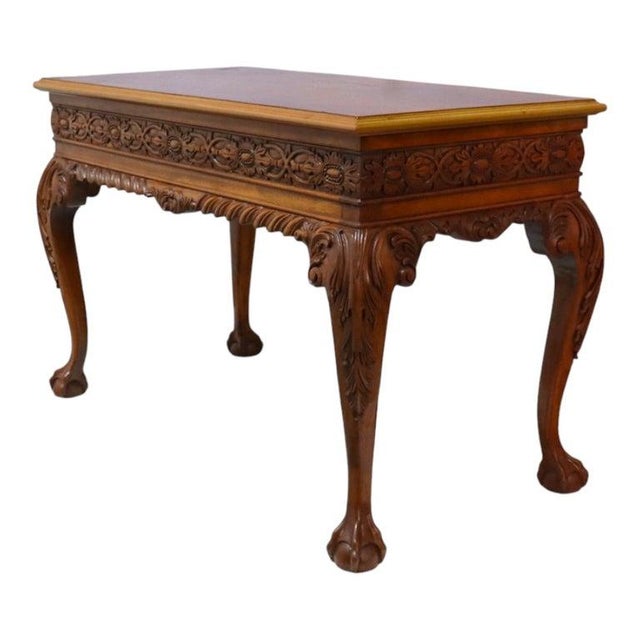 Chippendale Chippendale Style Floral & Foliate Carved Mahogany Table C1900 For Sale - Image 3 of 15