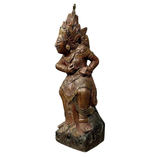 19th Century 19th Century Carved Wooden Statue Depicting a God, India, 1800s For Sale - Image 5 of 6