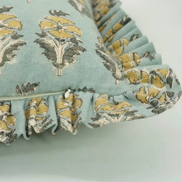 Fabdivine Artisan Block Print Throw Frill Pillow Cover 16x16 Inch Duck Canvas- Mor Mukut For Sale - Image 4 of 5