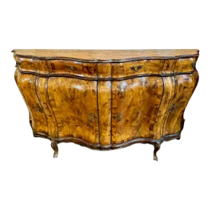 Italian Burl Walnut Bombe Sideboard