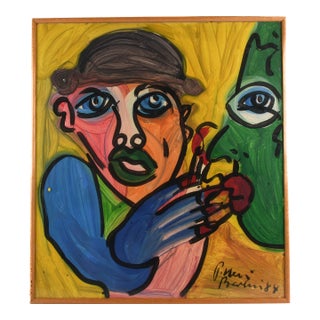 Framed Signed Peter Keil "The Green Confidant" Oil on Masonite For Sale