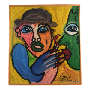 Framed Signed Peter Keil "The Green Confidant" Oil on Masonite