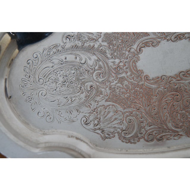 Vintage Etched Floral Silver Plate Oval Serving Dishes, Platters & Cake Plate- 3 Pieces For Sale - Image 10 of 12