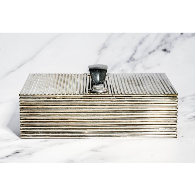 Handsome English Antique Ribbed Silverplate Tobacco Cigar Cigarette Box Home Decor For Sale - Image 12 of 15