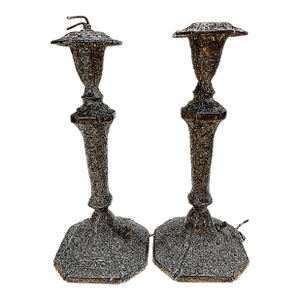 Pair of Ornate Bronze-Plated Spelter Table Lamp Bases — c.1920s