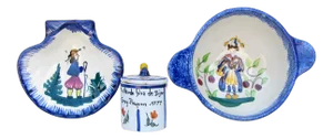 French Quimper Faience Pottery, Set of 3