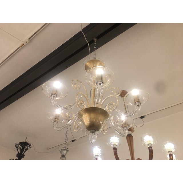 Contemporary Transparent Gold Courls Murano Glass Chandelier For Sale - Image 6 of 7