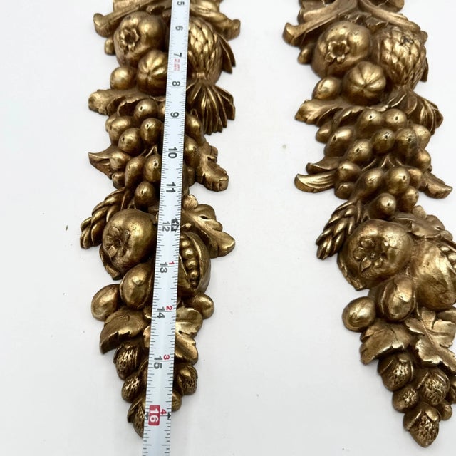 Pair of Vintage Syroco Gold Gilt Fruit & Ribbon Wall Plaques For Sale - Image 13 of 16