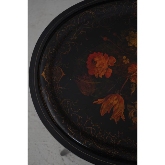 Vintage Black and Gold Toleware Tray Top Table For Sale - Image 10 of 16