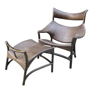 Vintage Tribal Swoop Peacock Chair with Ottoman For Sale