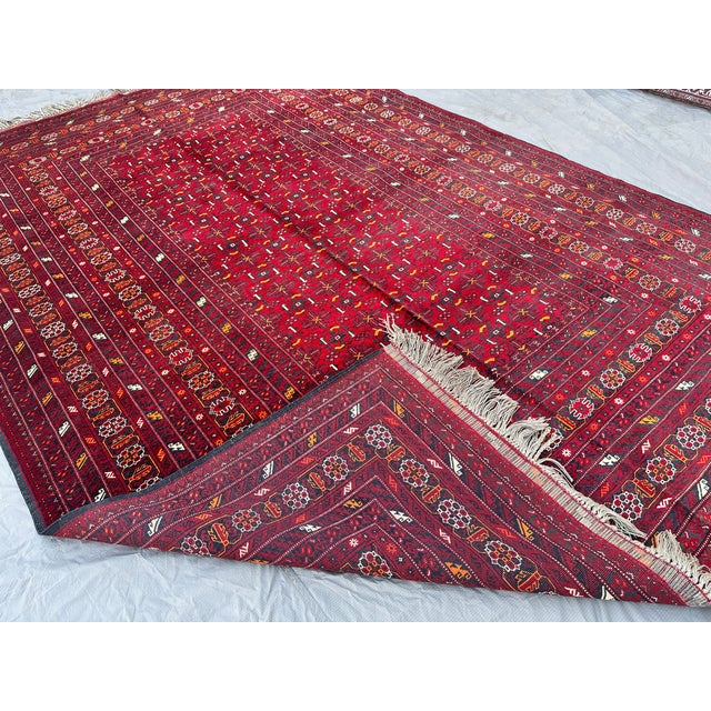 High Quality Red Afghan Mauri Hand-Knotted Wool Rug - 6' X 9'8" For Sale - Image 4 of 10